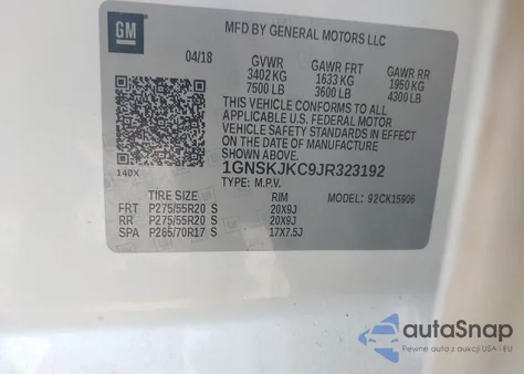 2018 Chevrolet Suburban Premier z USA, uszkodzony, nr VIN 1GNSKJKC9JR323192